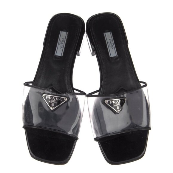 Prada Authentic Black Clear PVC Flat Sandals Slides 9 - Picture 3 of 9